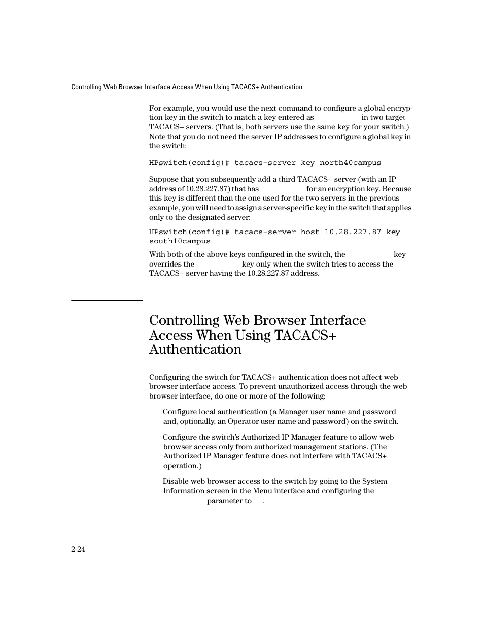 Controlling web browser interface access when, Using tacacs+ authentication | HP 4100GL User Manual | Page 52 / 228