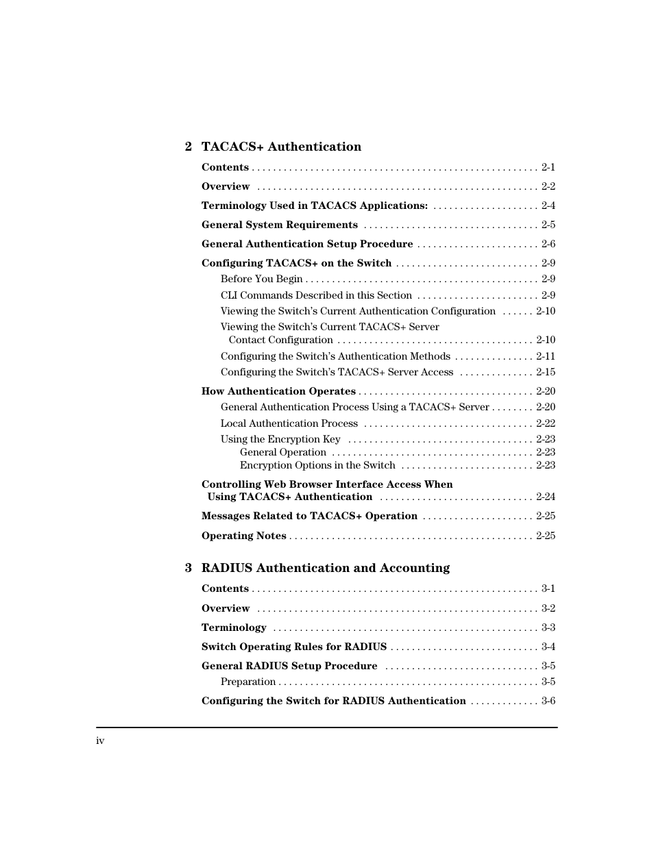 Tacacs+ authentication, Radius authentication and accounting | HP 4100GL User Manual | Page 6 / 228