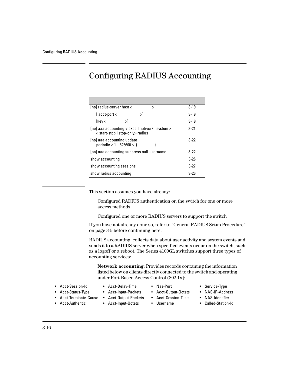 Configuring radius accounting | HP 4100GL User Manual | Page 70 / 228