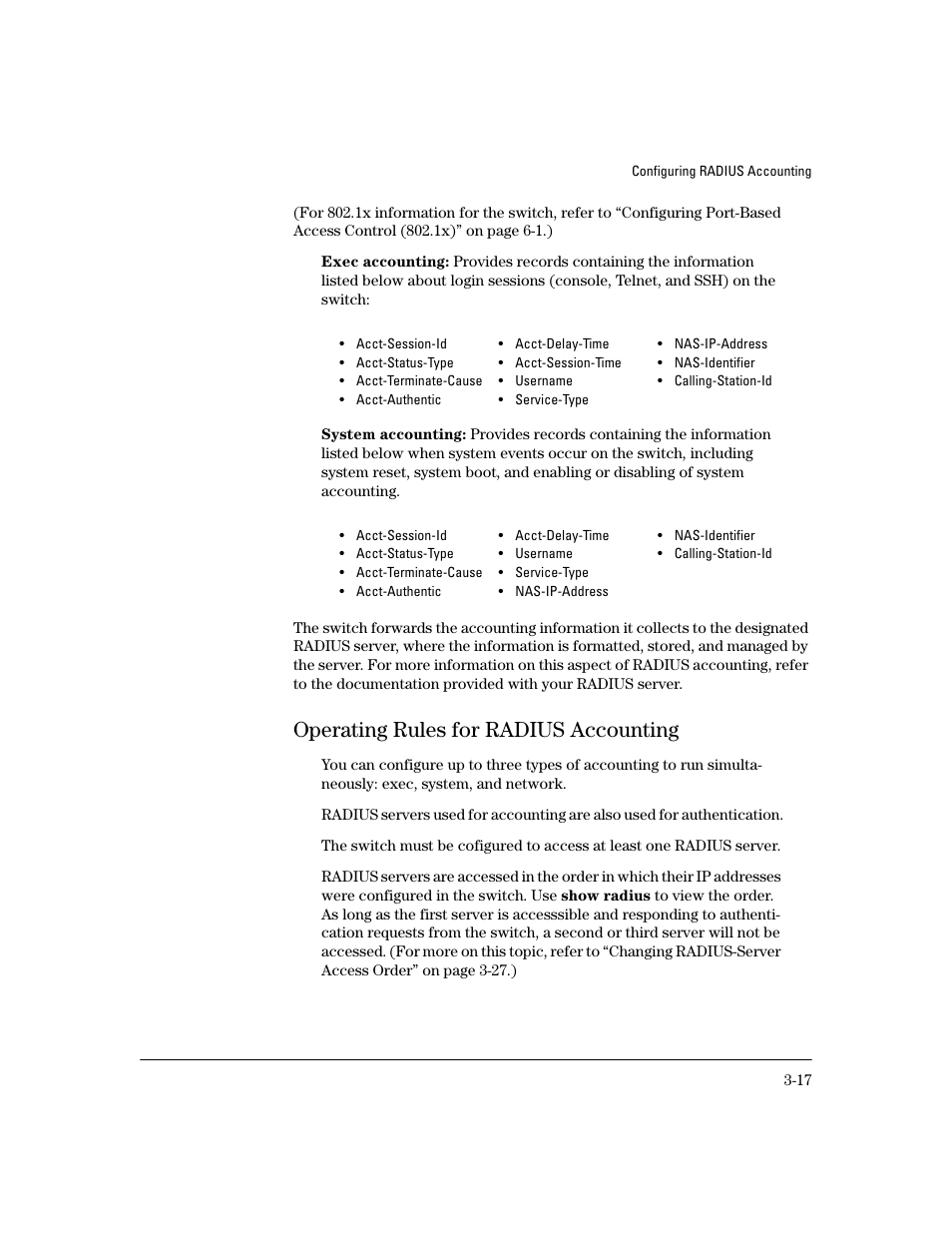 Operating rules for radius accounting, Operating rules for radius accounting -17 | HP 4100GL User Manual | Page 71 / 228