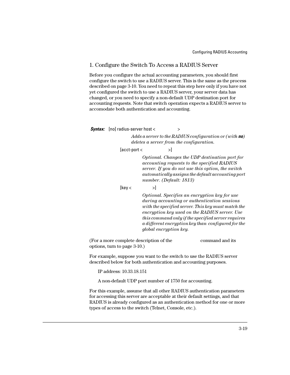 Configure the switch to access a radius server, Configure the switch to access a radius server -19 | HP 4100GL User Manual | Page 73 / 228