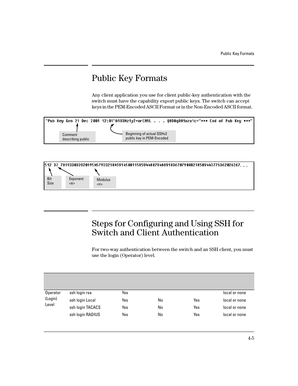 Public key formats, Authentication, 3 and 4-4 fo | HP 4100GL User Manual | Page 89 / 228