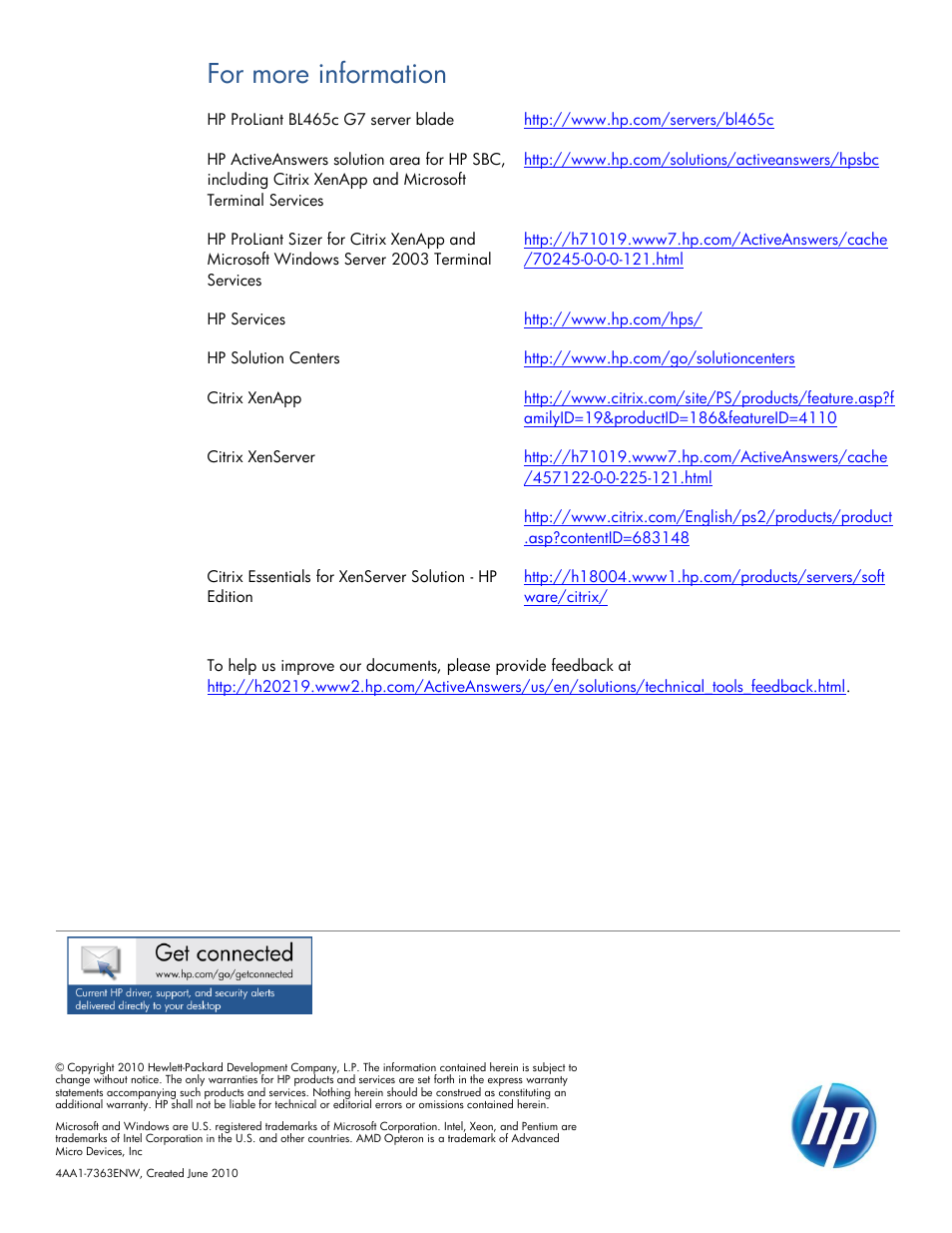 For more information | HP PROLIANT BL465C G7 User Manual | Page 30 / 30