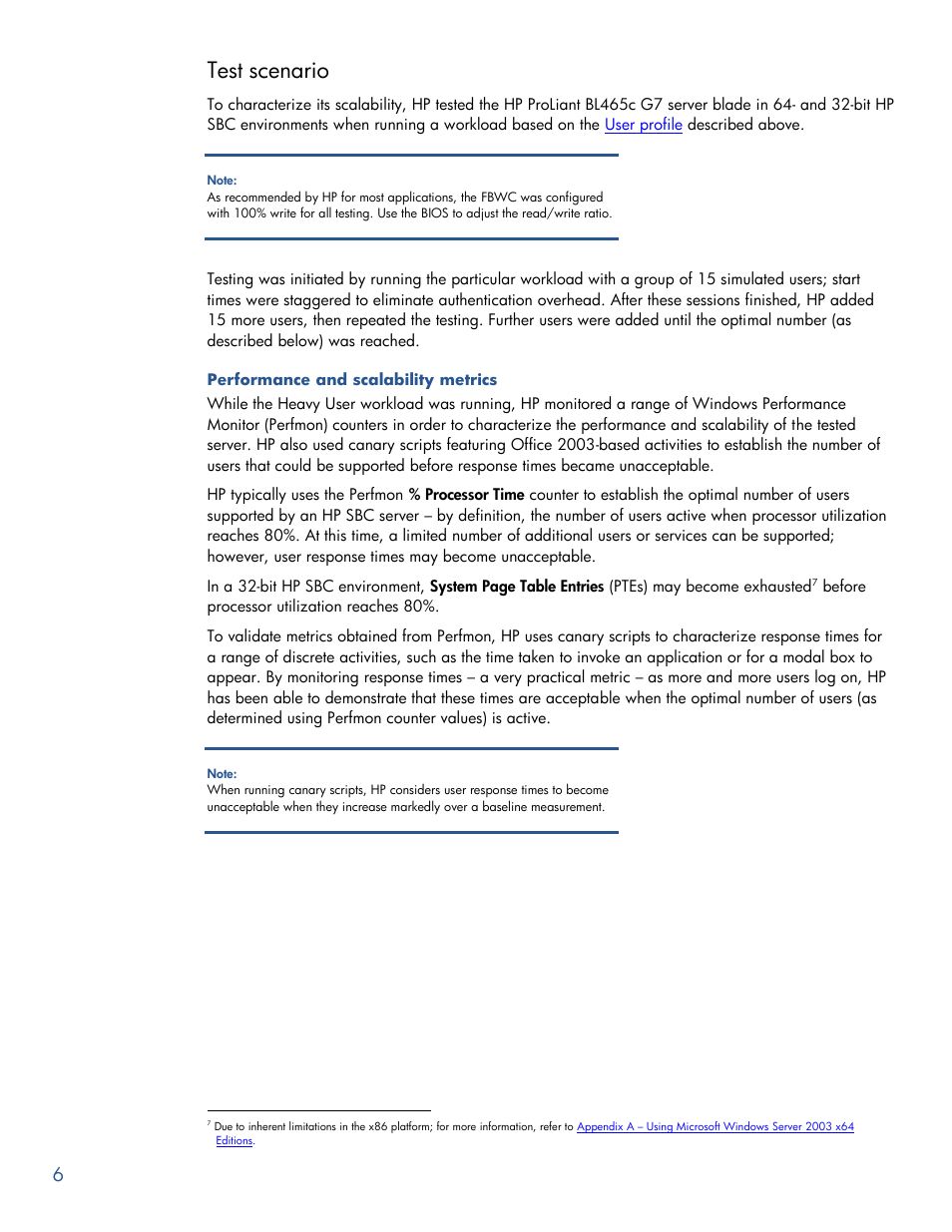 Test scenario | HP PROLIANT BL465C G7 User Manual | Page 6 / 30