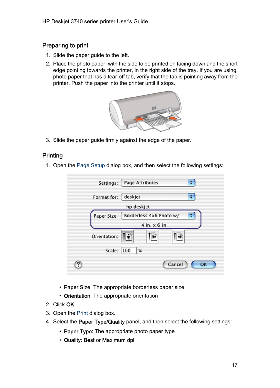 Preparing to print, Printing | HP 3740 series User Manual | Page 17 / 78