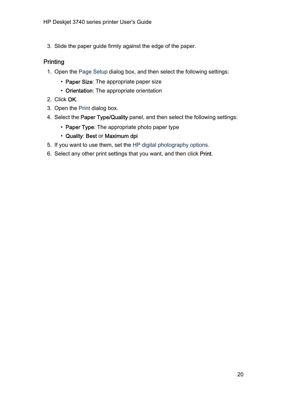 Printing | HP 3740 series User Manual | Page 20 / 78