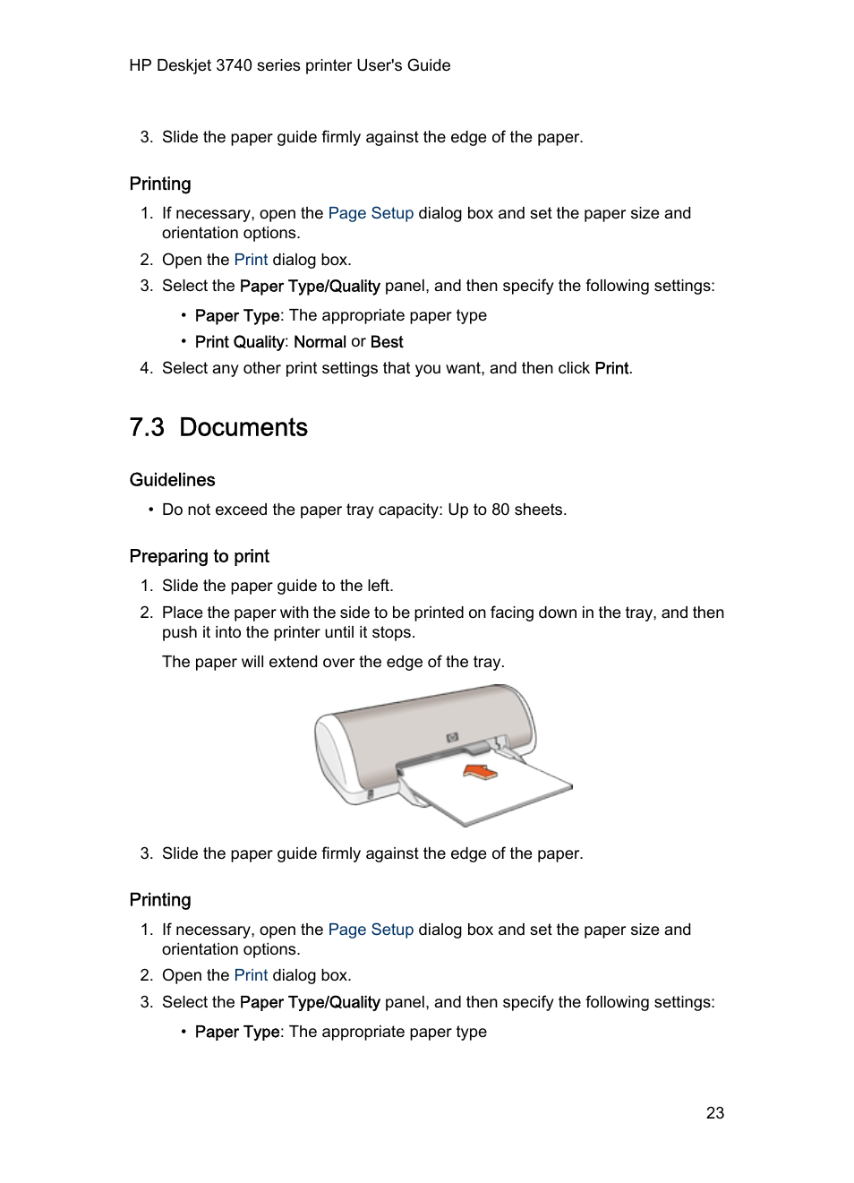 Printing, 3 documents, Guidelines | Preparing to print, Documents | HP 3740 series User Manual | Page 23 / 78