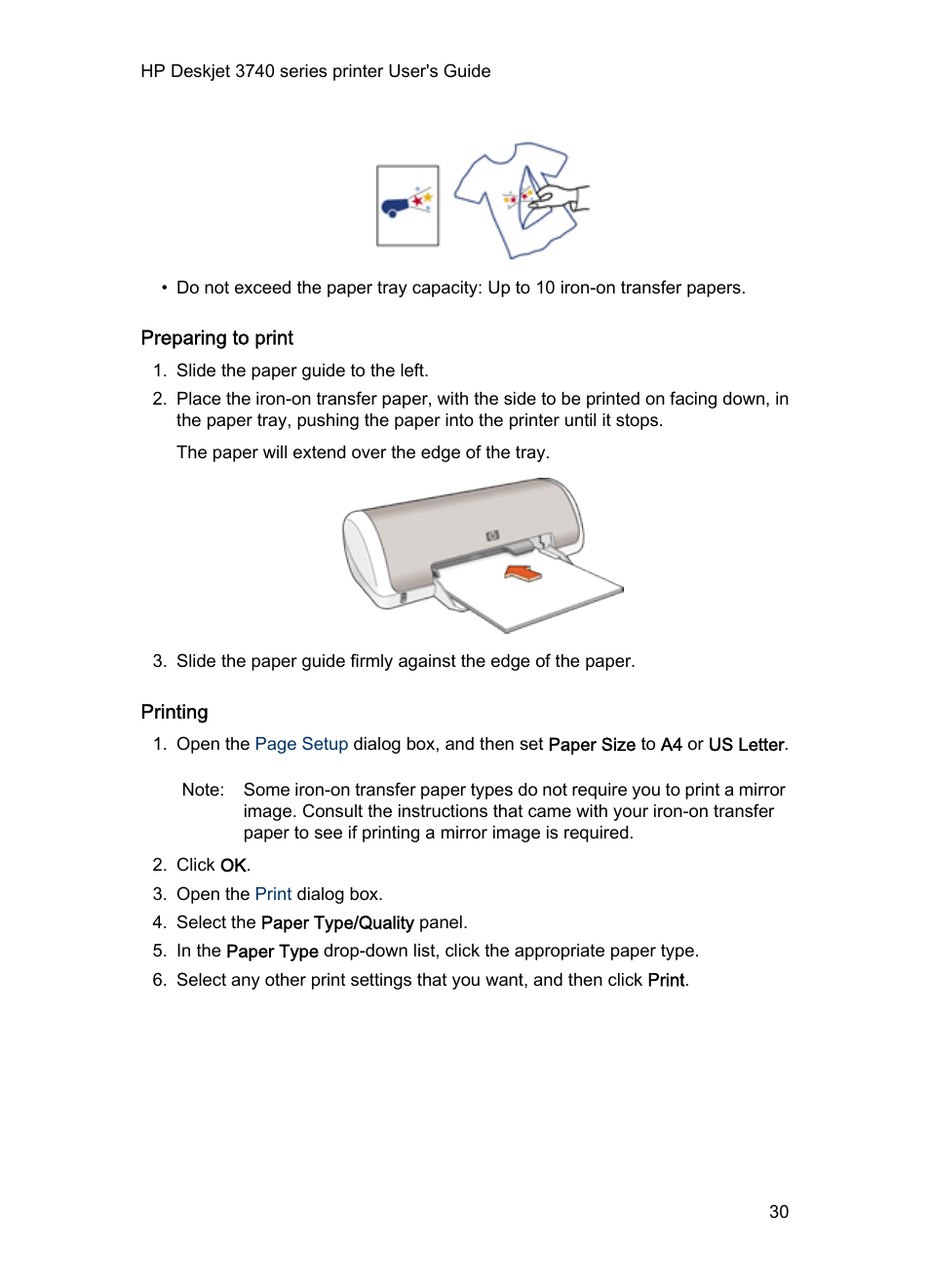 Preparing to print, Printing | HP 3740 series User Manual | Page 30 / 78