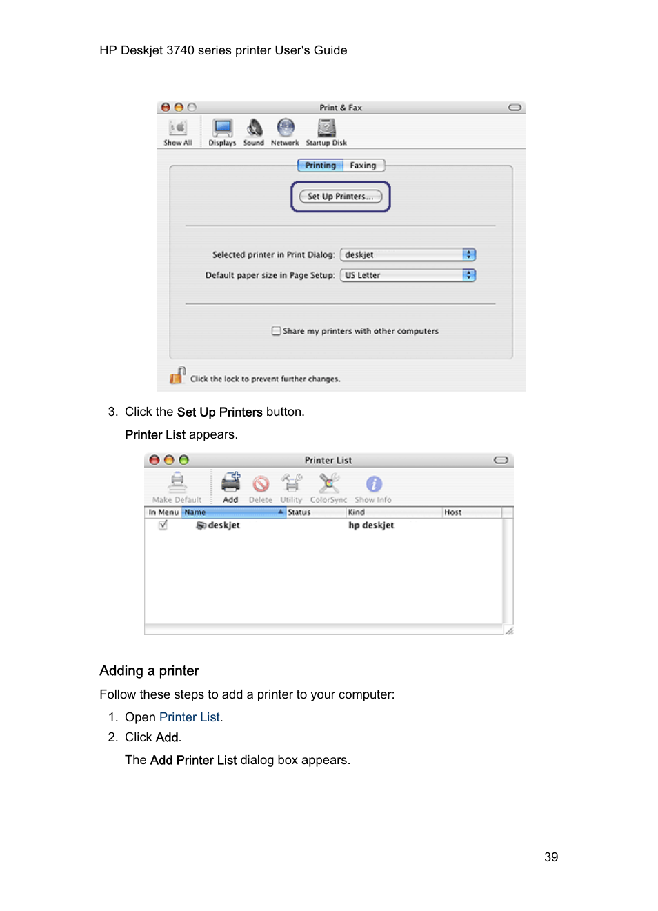 Adding a printer | HP 3740 series User Manual | Page 39 / 78