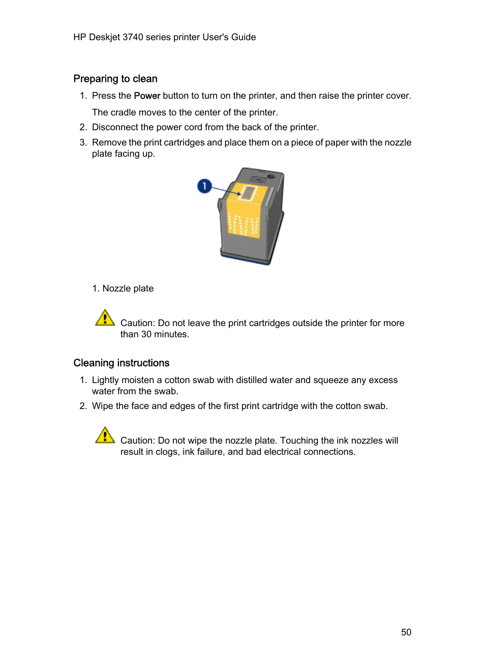 Preparing to clean, Cleaning instructions | HP 3740 series User Manual | Page 50 / 78