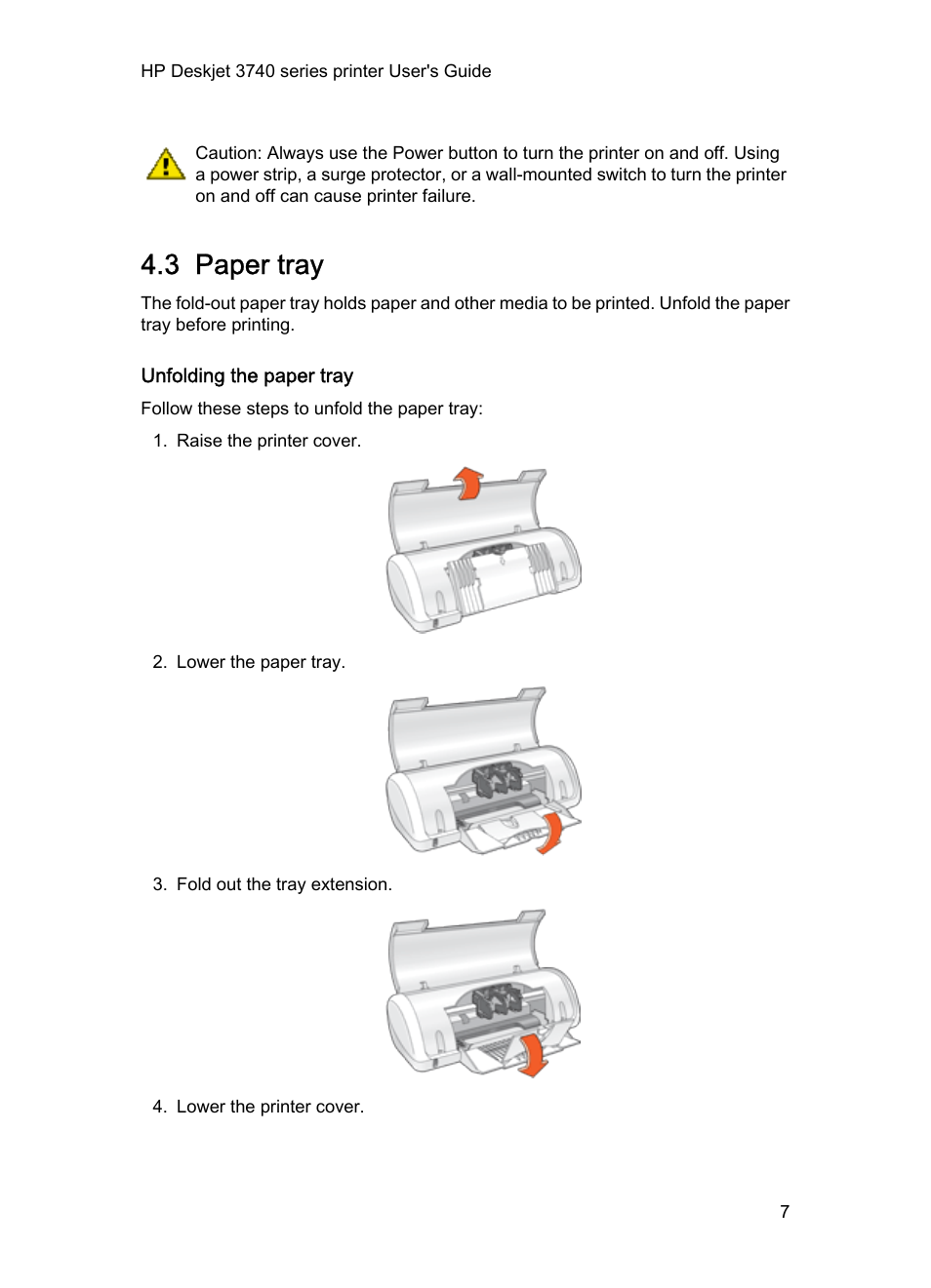 3 paper tray, Unfolding the paper tray, Paper tray | HP 3740 series User Manual | Page 7 / 78