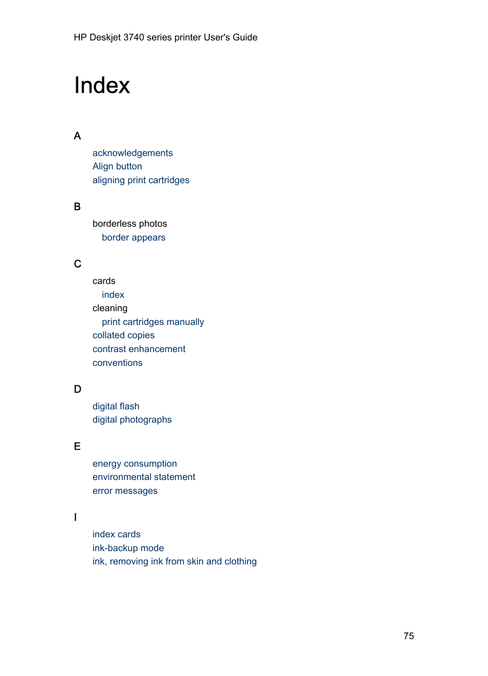 Index | HP 3740 series User Manual | Page 75 / 78