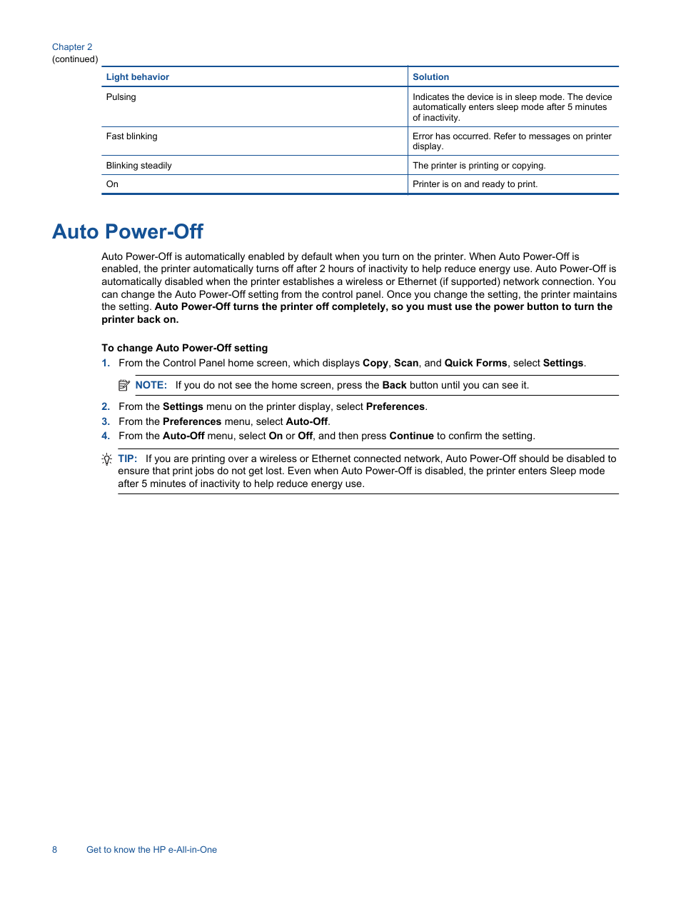 Auto power-off | HP 3520 User Manual | Page 10 / 66