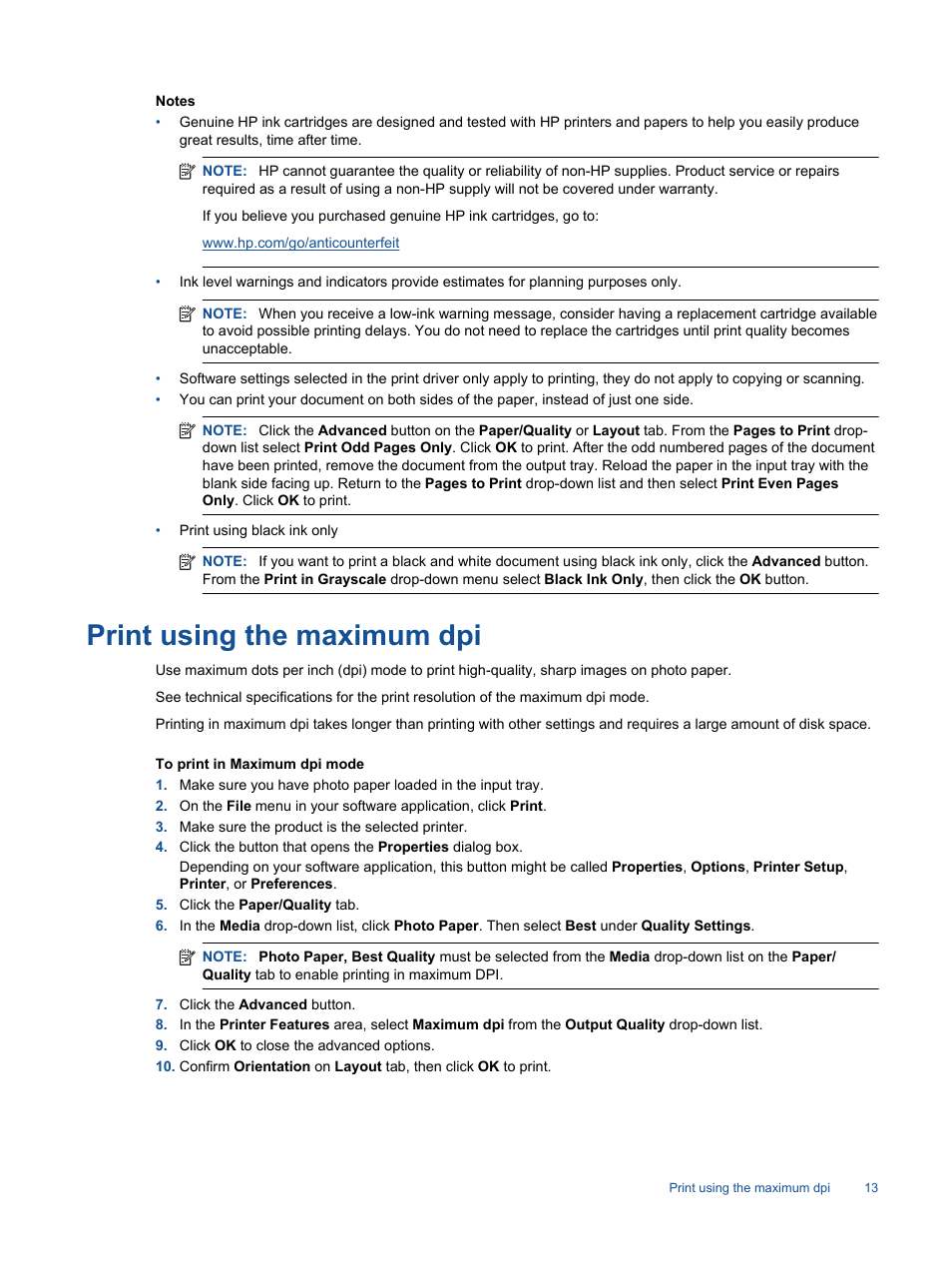 Print using the maximum dpi | HP 3520 User Manual | Page 15 / 66