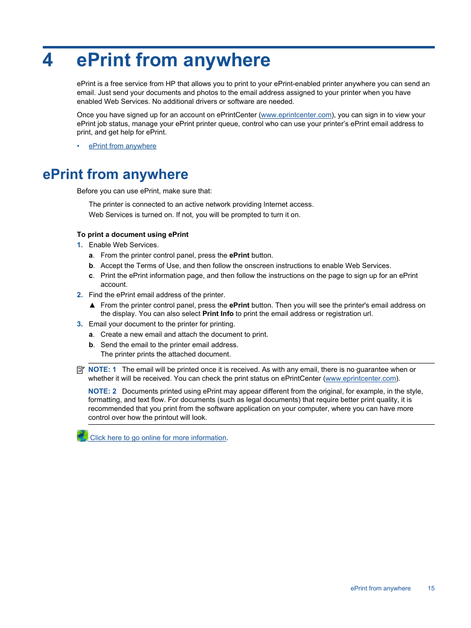 Eprint from anywhere, 4 eprint from anywhere, 4eprint from anywhere | HP 3520 User Manual | Page 17 / 66