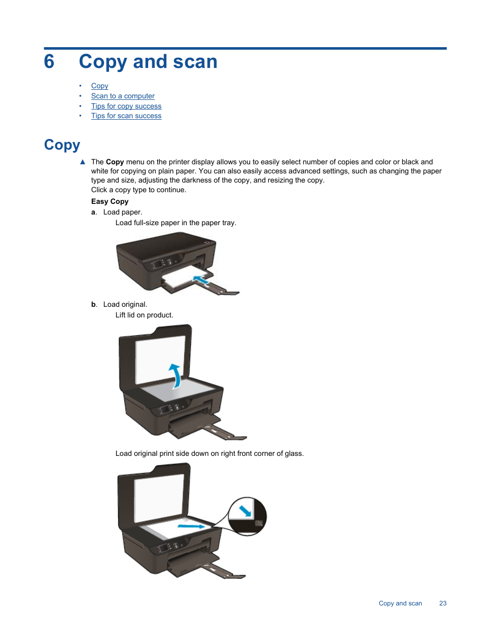 Copy and scan, Copy, 6 copy and scan | 6copy and scan | HP 3520 User Manual | Page 25 / 66