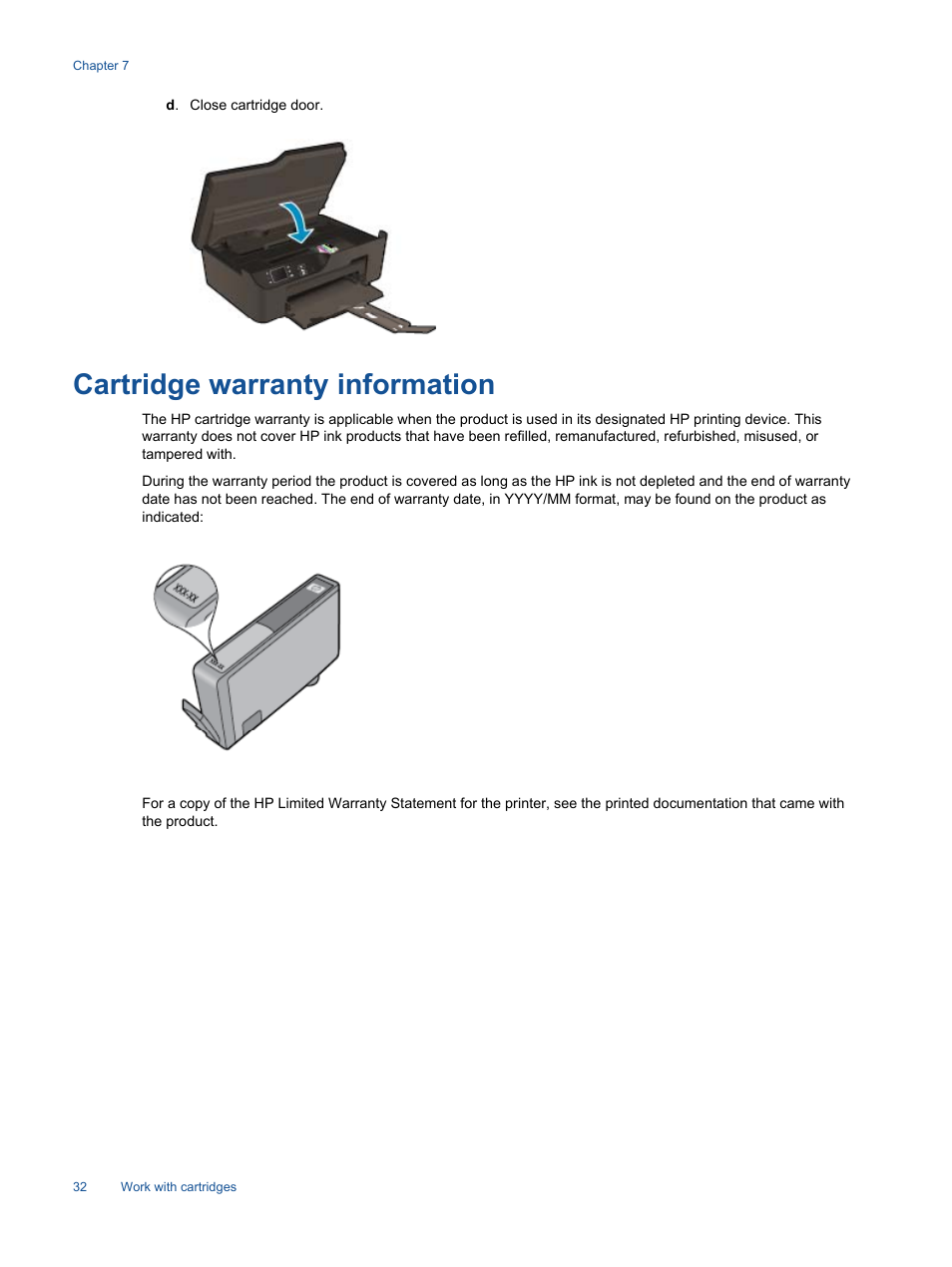 Cartridge warranty information | HP 3520 User Manual | Page 34 / 66