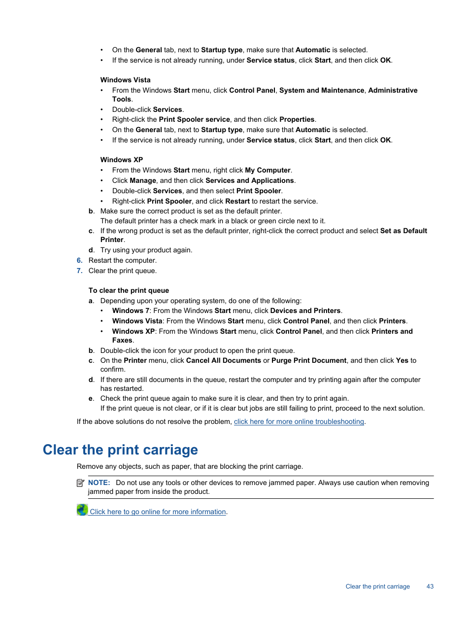 Clear the print carriage | HP 3520 User Manual | Page 45 / 66