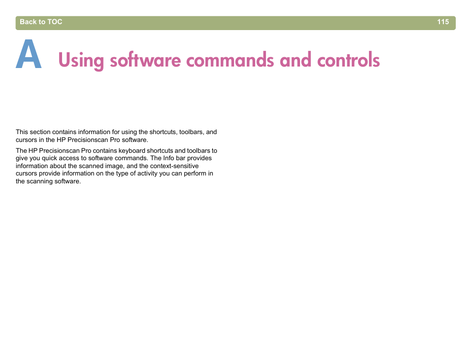 Using software commands and controls, A using software commands and controls, Using software commands and controls" on | HP 5400c Series User Manual | Page 115 / 146