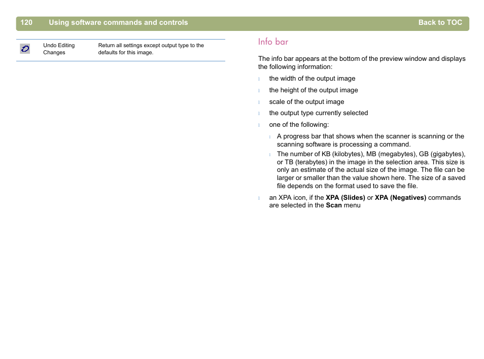 Info bar | HP 5400c Series User Manual | Page 120 / 146