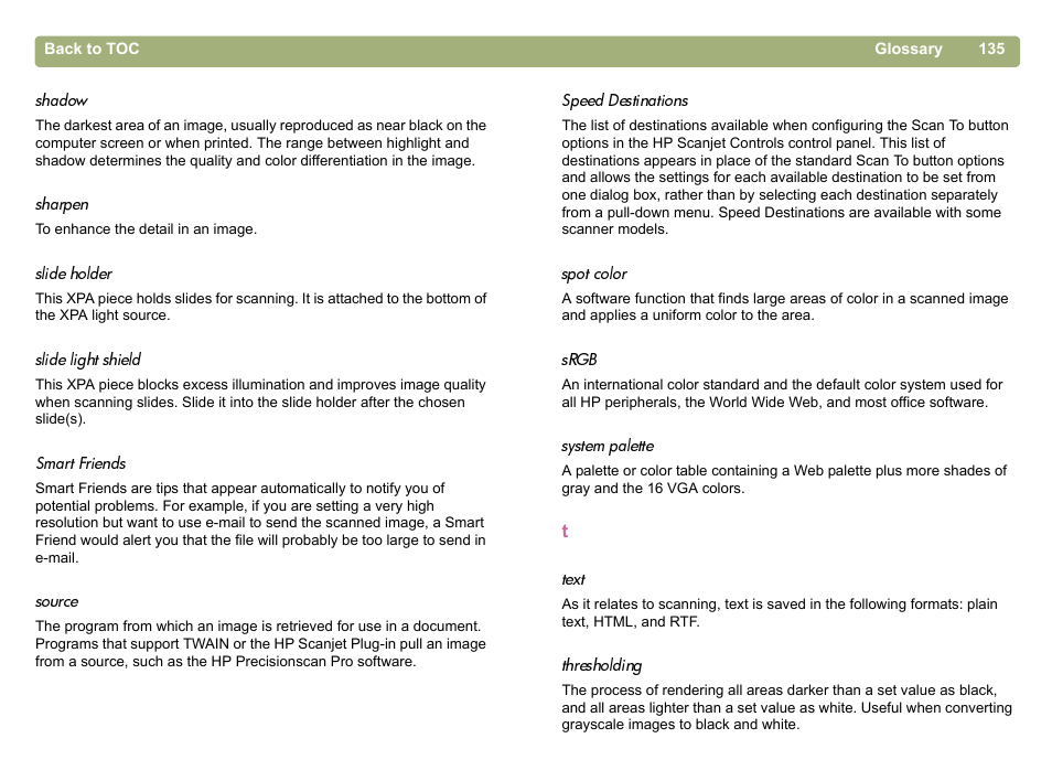 Text, Use te | HP 5400c Series User Manual | Page 135 / 146