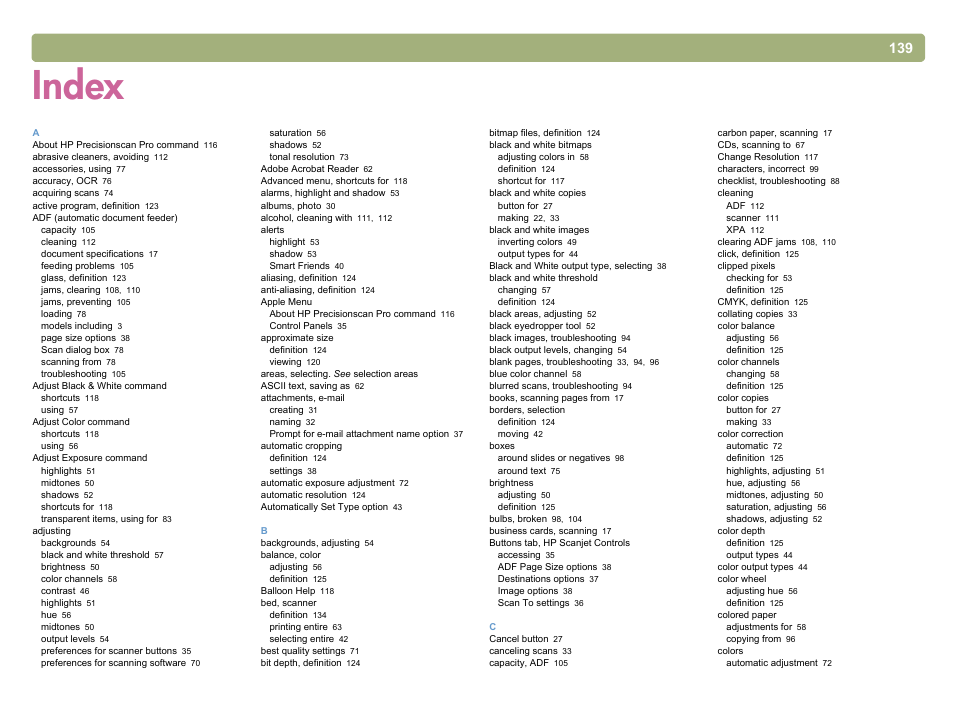 Index | HP 5400c Series User Manual | Page 139 / 146