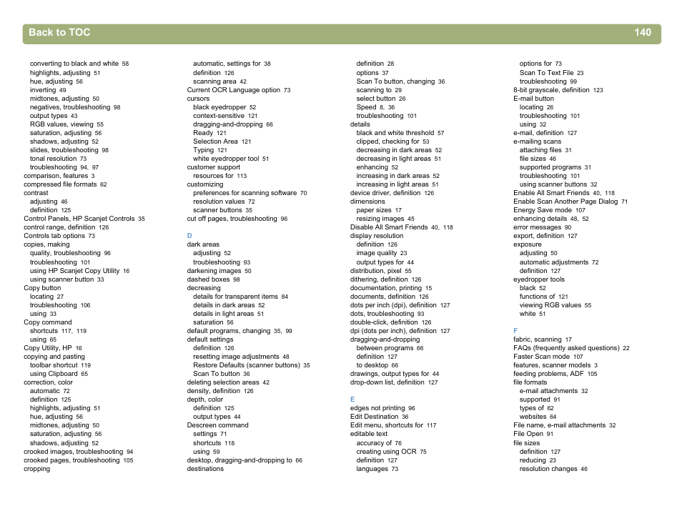 Back to toc 140 | HP 5400c Series User Manual | Page 140 / 146