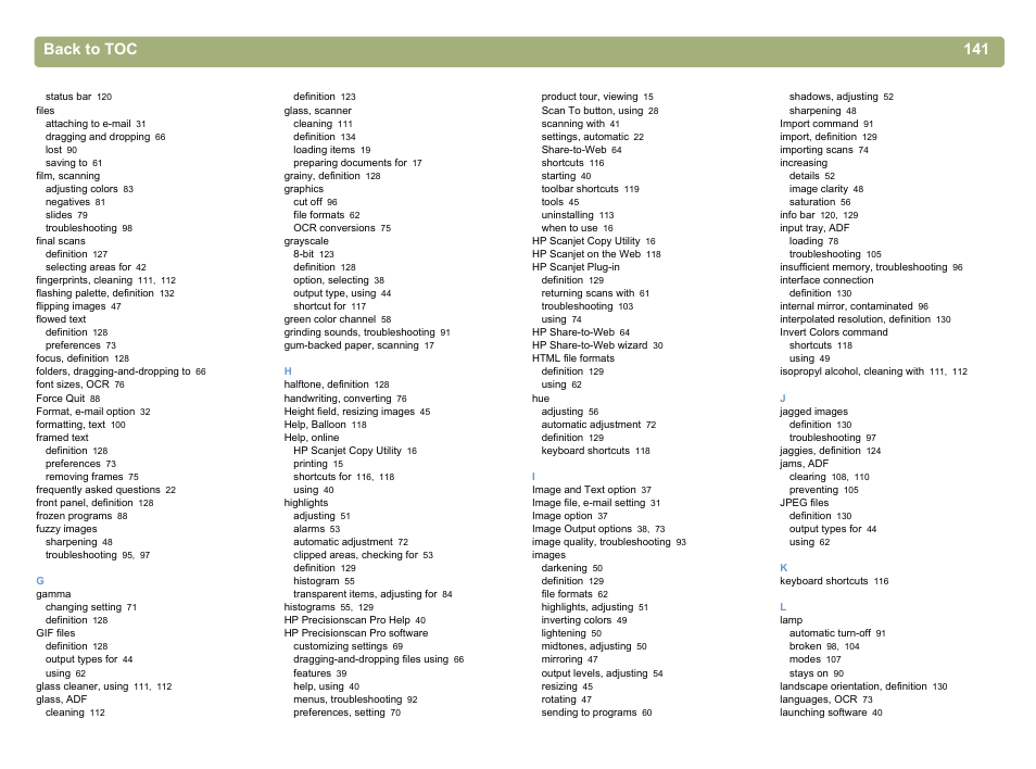Back to toc 141 | HP 5400c Series User Manual | Page 141 / 146