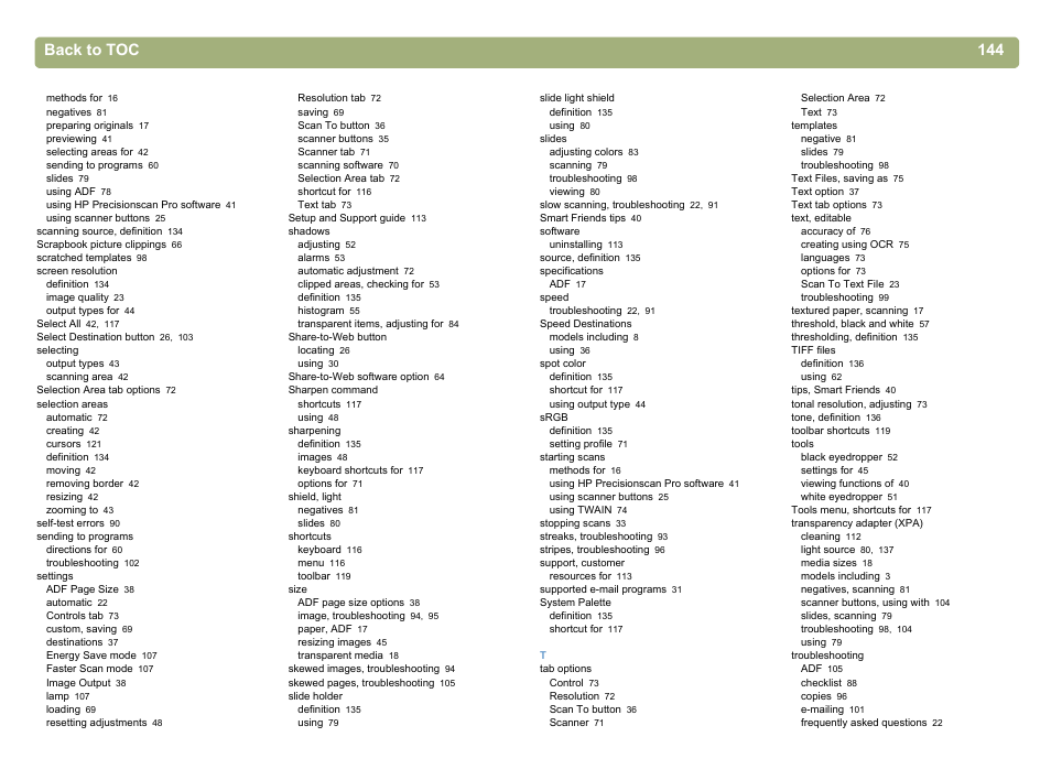 Back to toc 144 | HP 5400c Series User Manual | Page 144 / 146