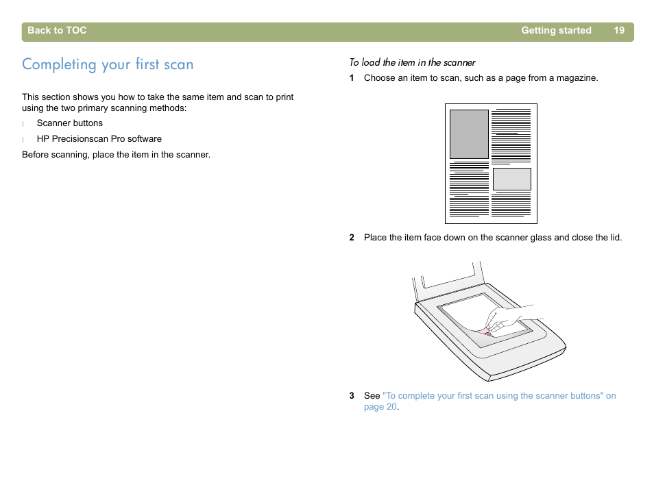 Completing your first scan | HP 5400c Series User Manual | Page 19 / 146