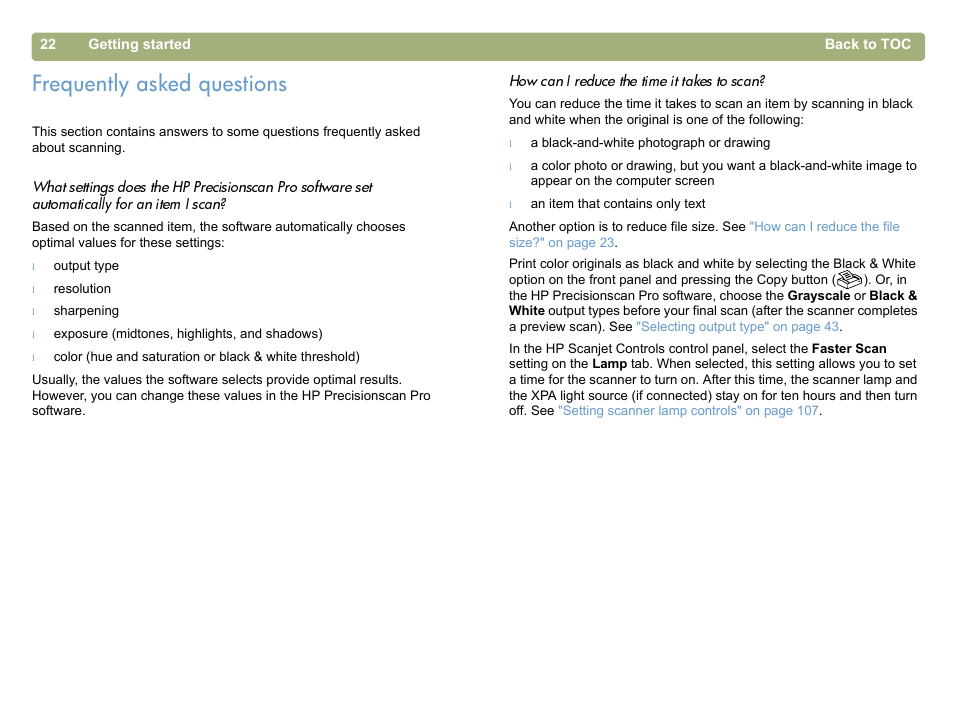 Frequently asked questions | HP 5400c Series User Manual | Page 22 / 146