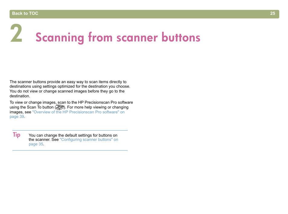 Scanning from scanner buttons, 2 scanning from scanner buttons | HP 5400c Series User Manual | Page 25 / 146