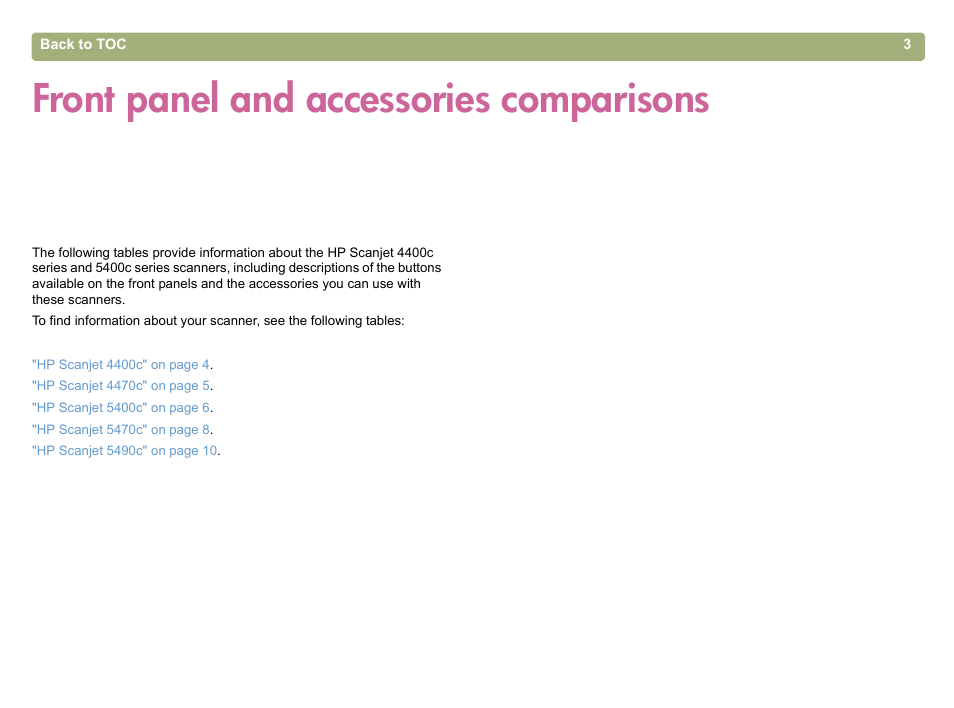Front panel and accessories comparisons | HP 5400c Series User Manual | Page 3 / 146