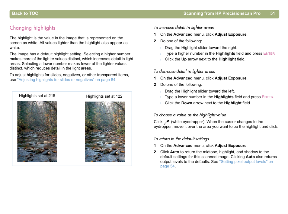 Changing highlights | HP 5400c Series User Manual | Page 51 / 146