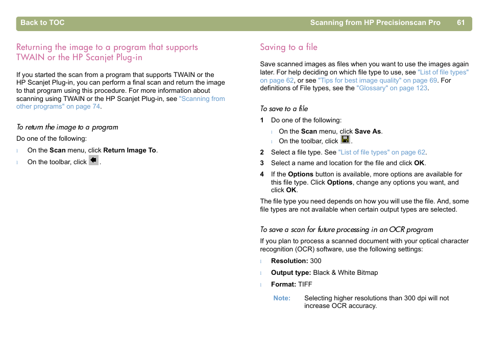 Saving to a file, Scanjet plug-in, Ftware. see | To save to a file" on | HP 5400c Series User Manual | Page 61 / 146