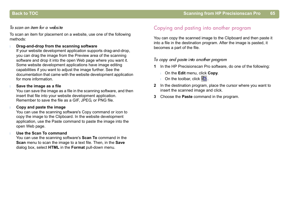 Copying and pasting into another program | HP 5400c Series User Manual | Page 65 / 146