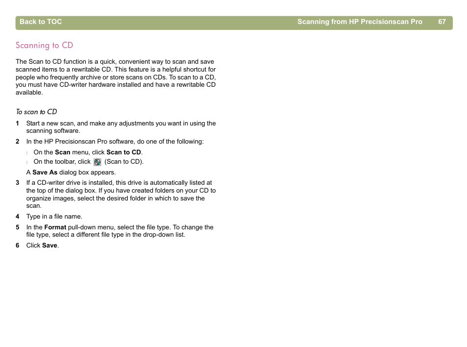 Scanning to cd | HP 5400c Series User Manual | Page 67 / 146