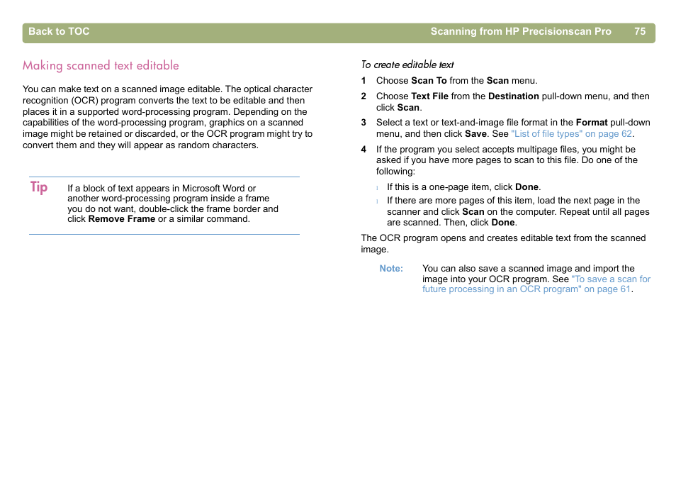 Making scanned text editable, Making scanned text | HP 5400c Series User Manual | Page 75 / 146