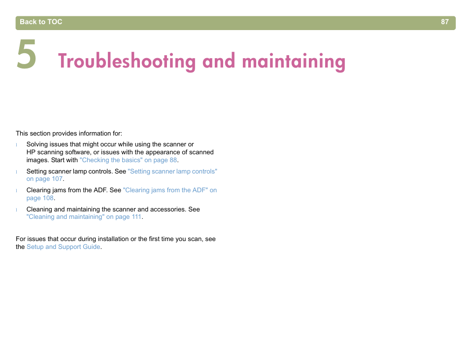 Troubleshooting and maintaining, 5 troubleshooting and maintaining | HP 5400c Series User Manual | Page 87 / 146