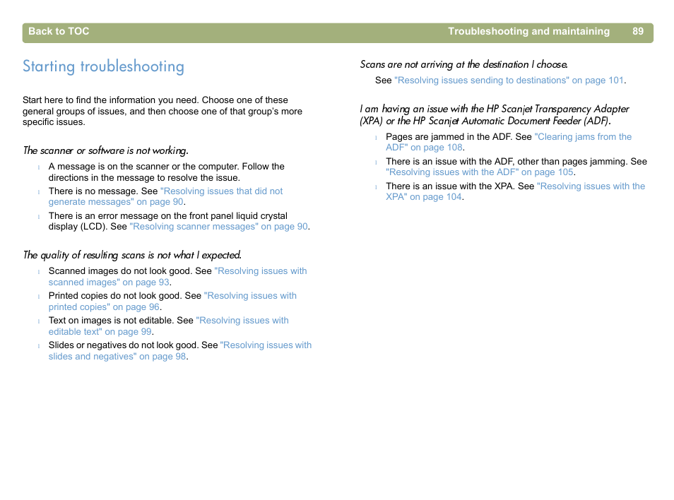 Starting troubleshooting | HP 5400c Series User Manual | Page 89 / 146