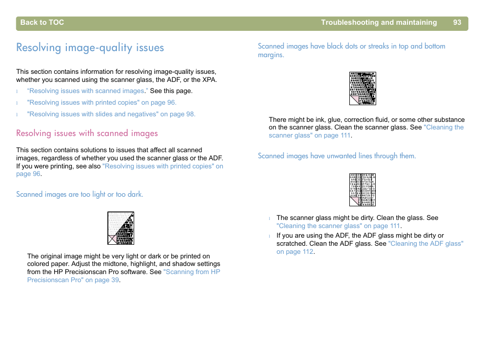 Resolving image-quality issues, Resolving issues with scanned images, Resolving issues with | HP 5400c Series User Manual | Page 93 / 146