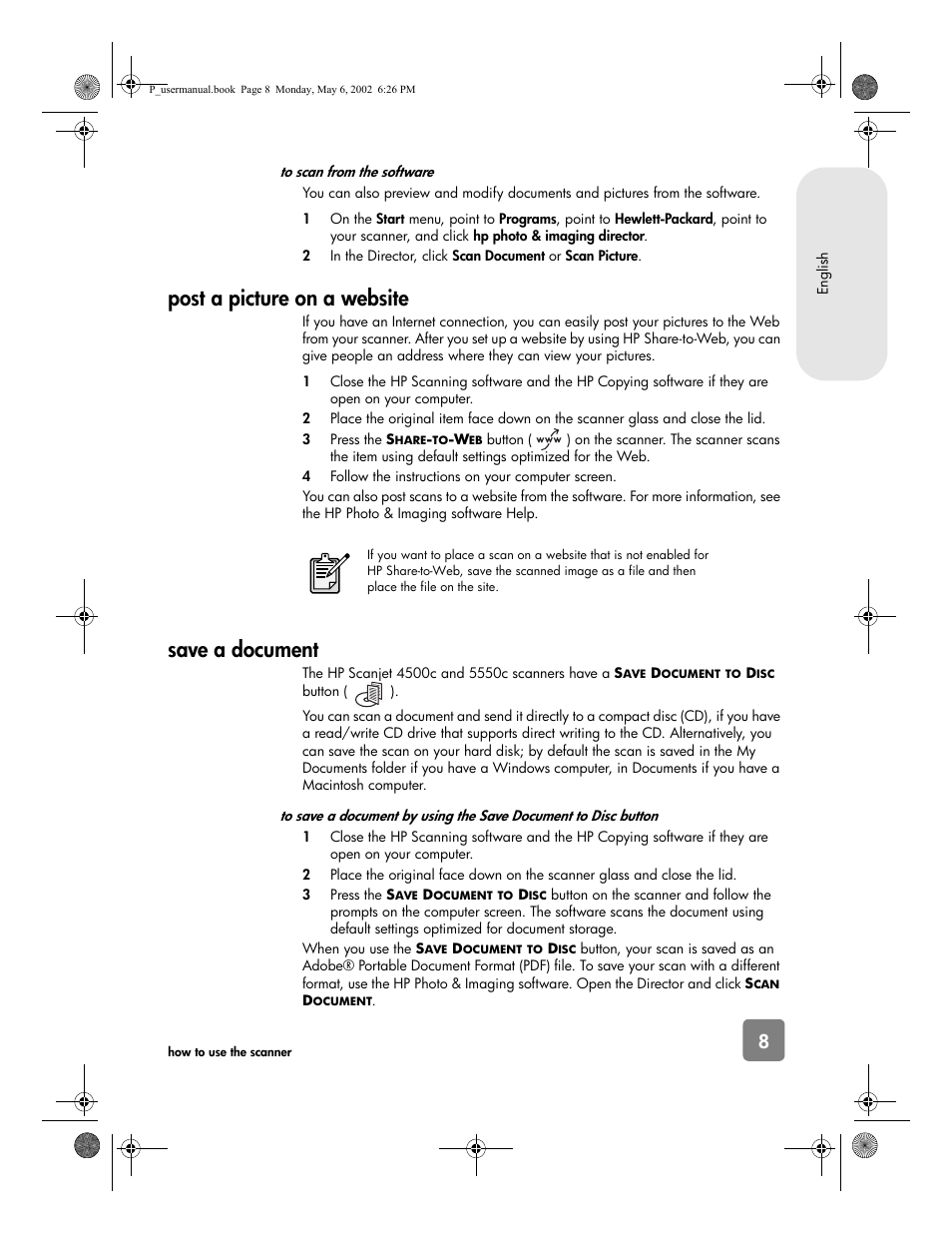 Post a picture on a website, Save a document | HP 4500c Series User Manual | Page 13 / 74