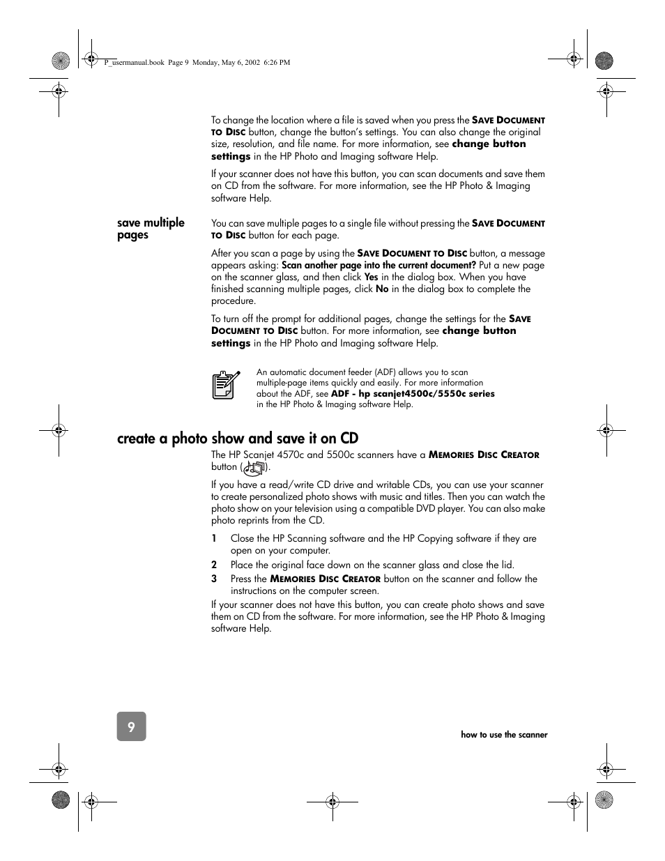 Create a photo show and save it on cd, Save multiple pages | HP 4500c Series User Manual | Page 14 / 74
