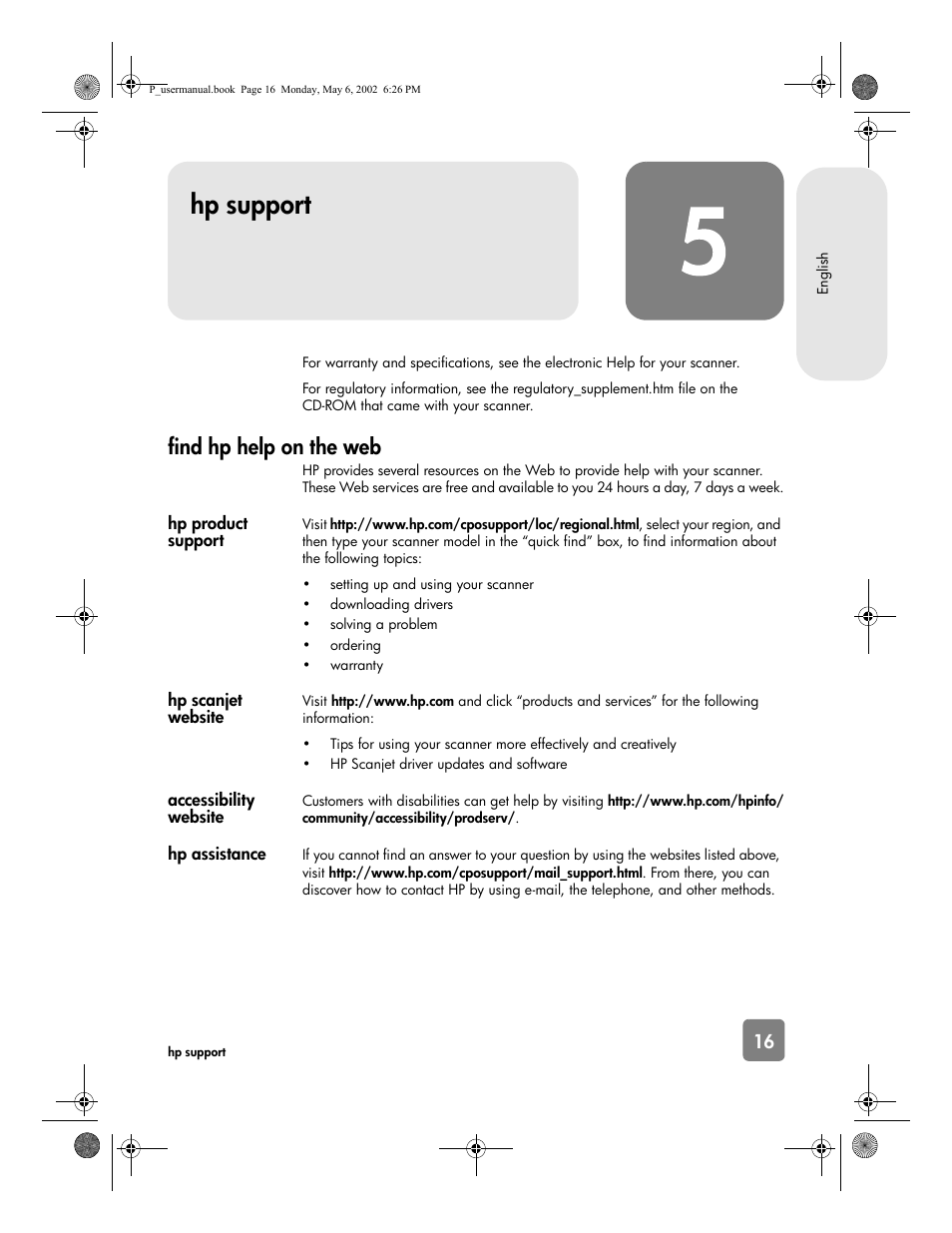 Hp support, Find hp help on the web | HP 4500c Series User Manual | Page 21 / 74