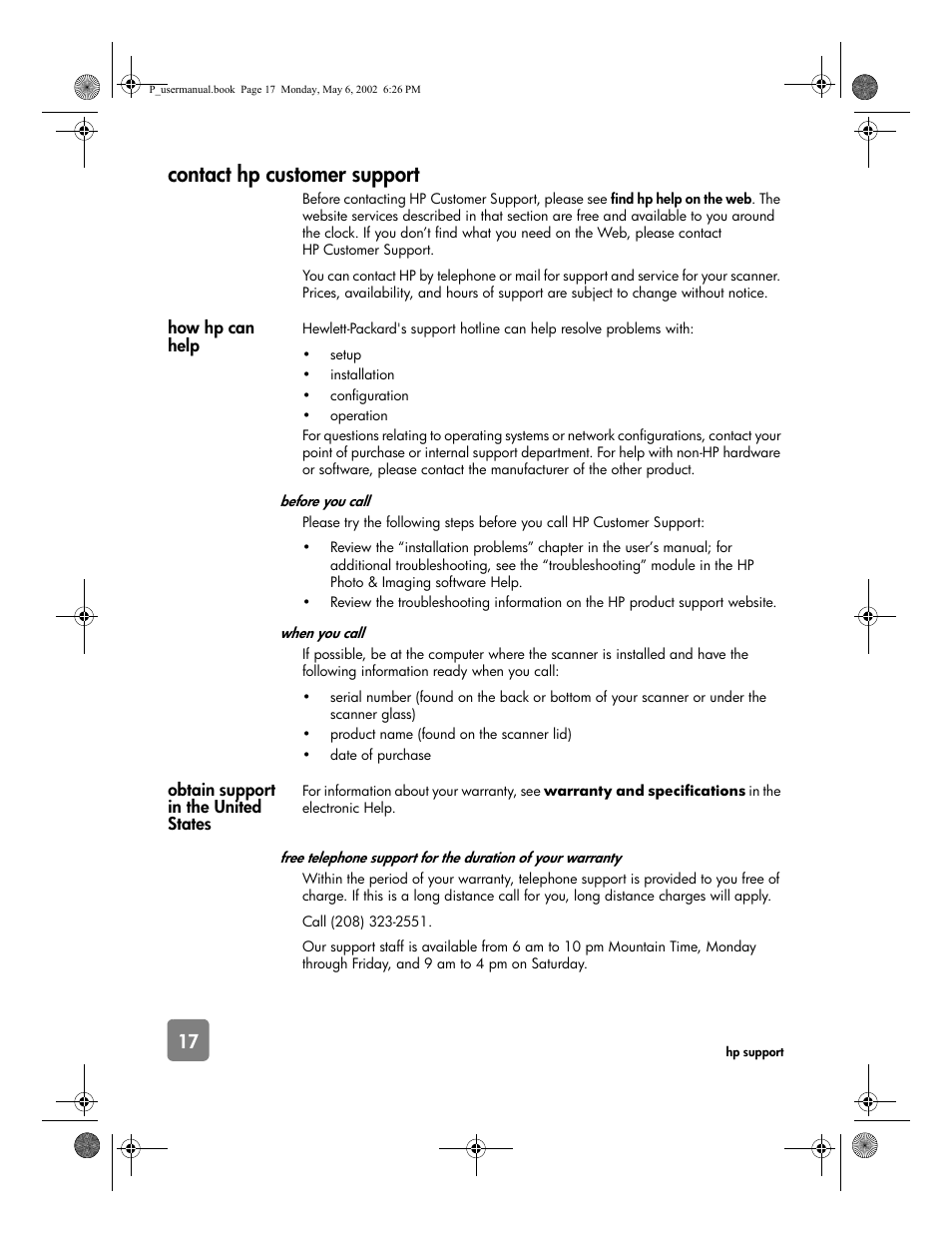 Contact hp customer support | HP 4500c Series User Manual | Page 22 / 74