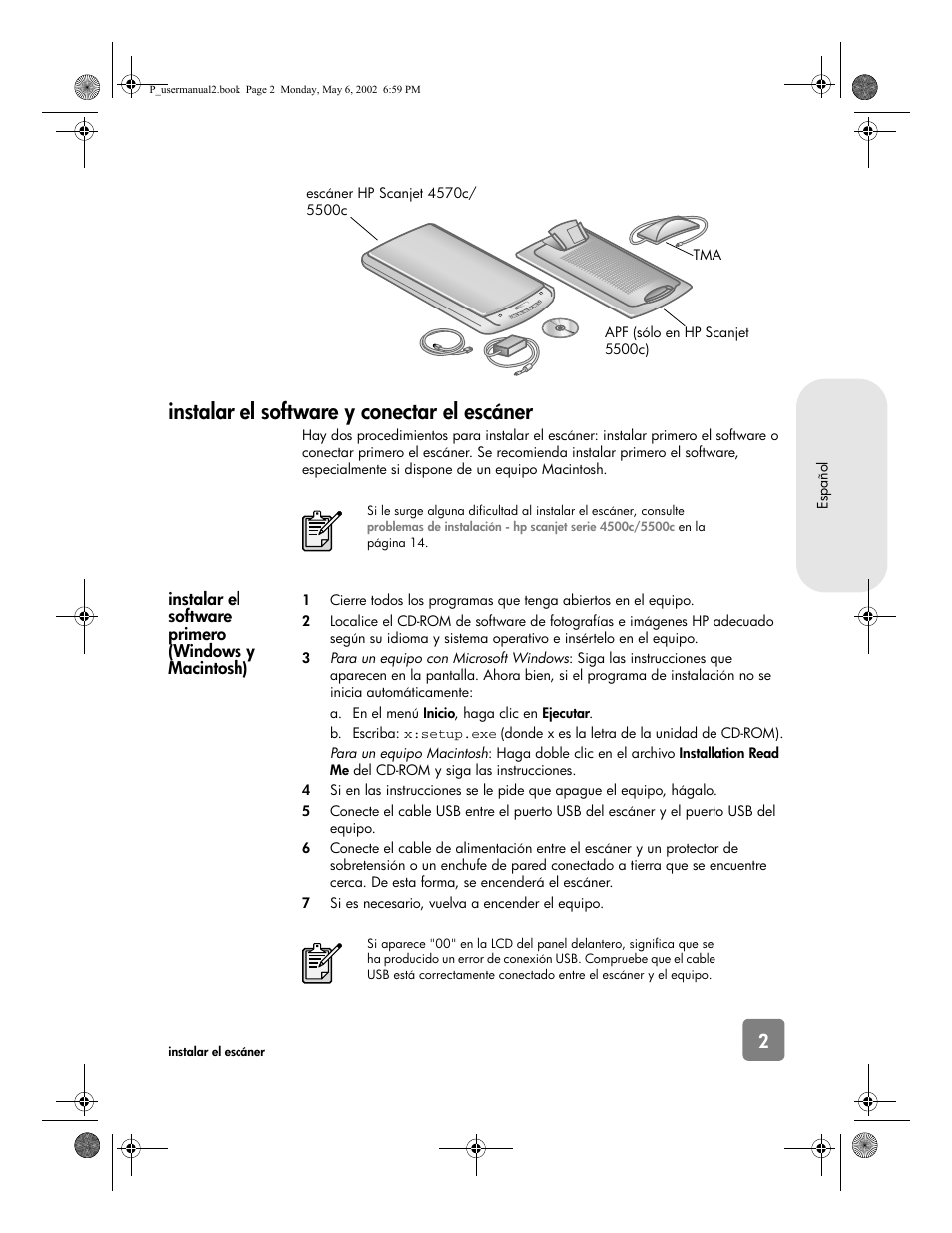 Instalar el software y conectar el escáner | HP 4500c Series User Manual | Page 29 / 74