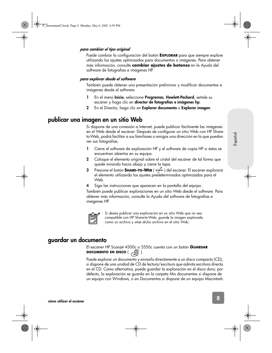 Publicar una imagen en un sitio web, Guardar un documento | HP 4500c Series User Manual | Page 35 / 74