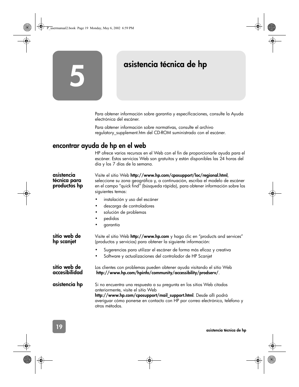 Asistencia técnica de hp, Encontrar ayuda de hp en el web | HP 4500c Series User Manual | Page 46 / 74