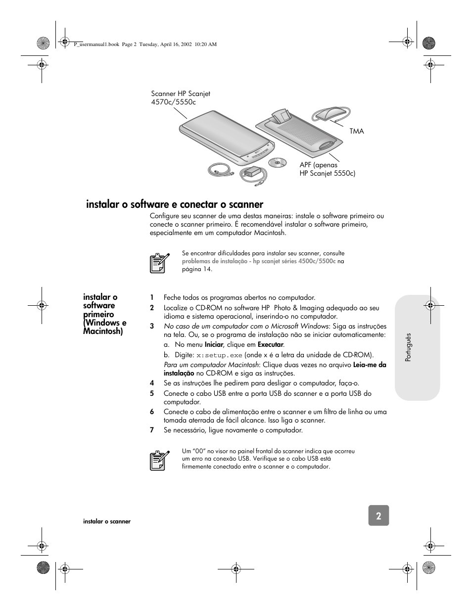 Instalar o software e conectar o scanner | HP 4500c Series User Manual | Page 55 / 74