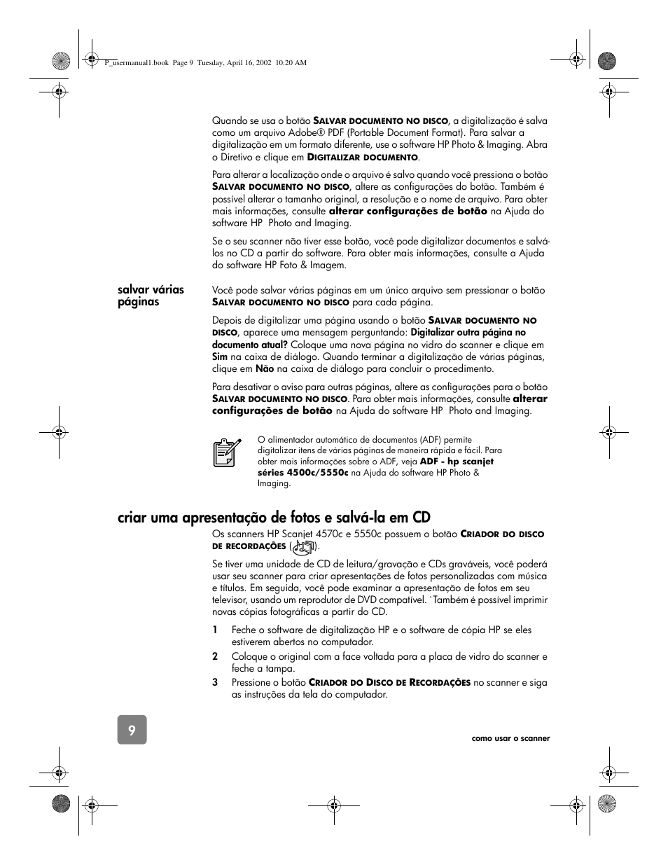 Criar uma apresentação de fotos e salvá-la em cd, Salvar várias páginas | HP 4500c Series User Manual | Page 62 / 74